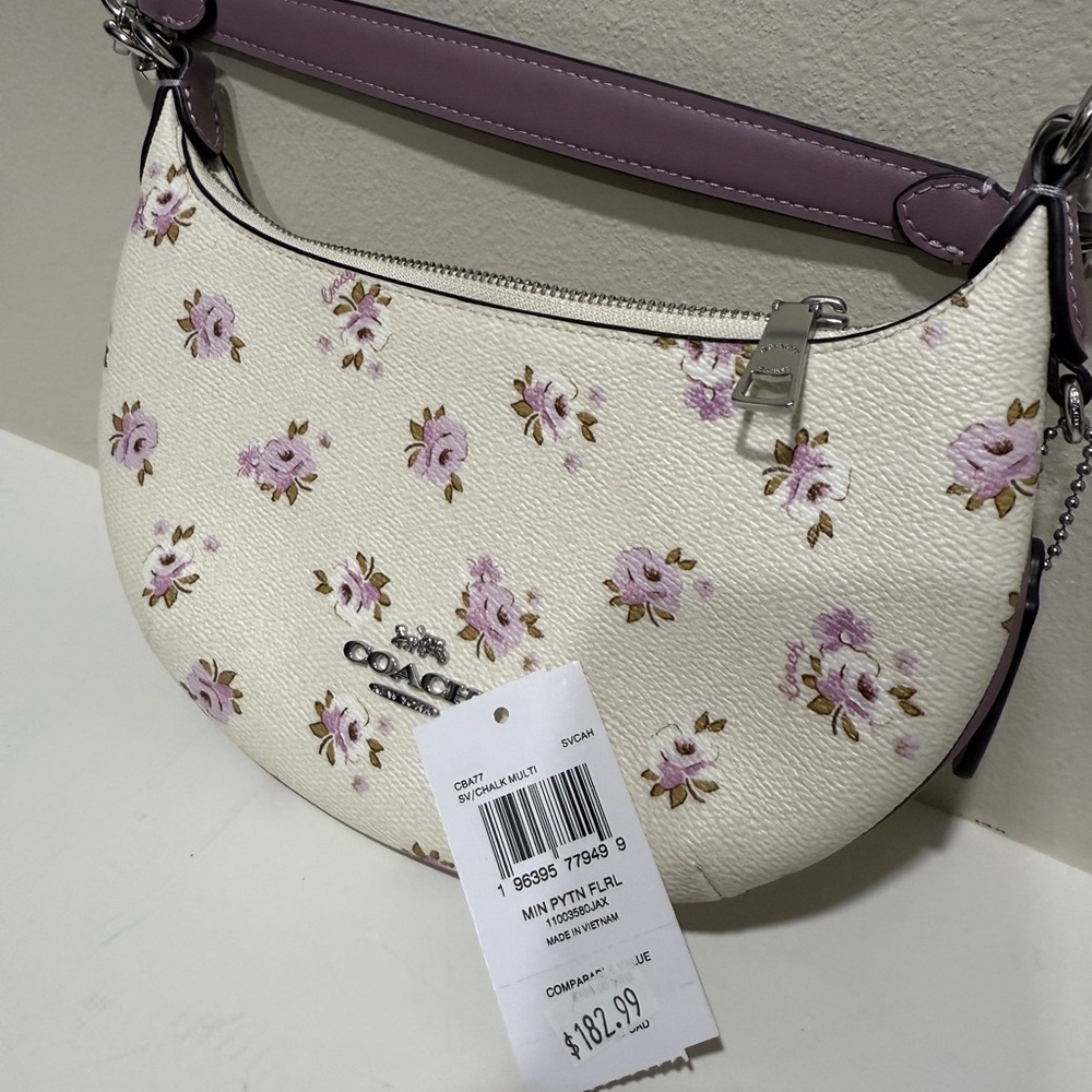 Coach White and Purple Mini Bag with Floral Design